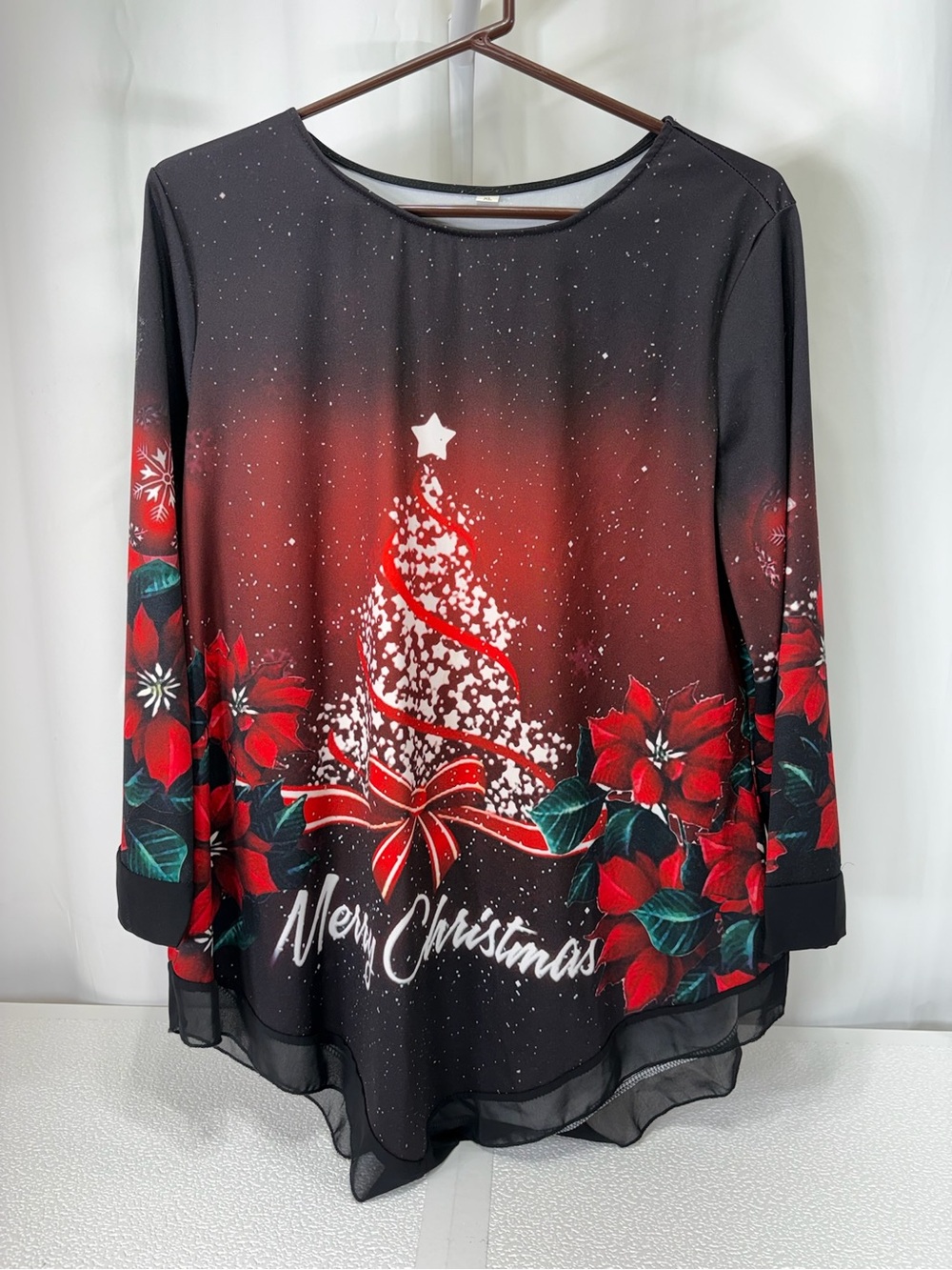 Women's Black & Red Christmas Tree Long Sleeve Top 4301